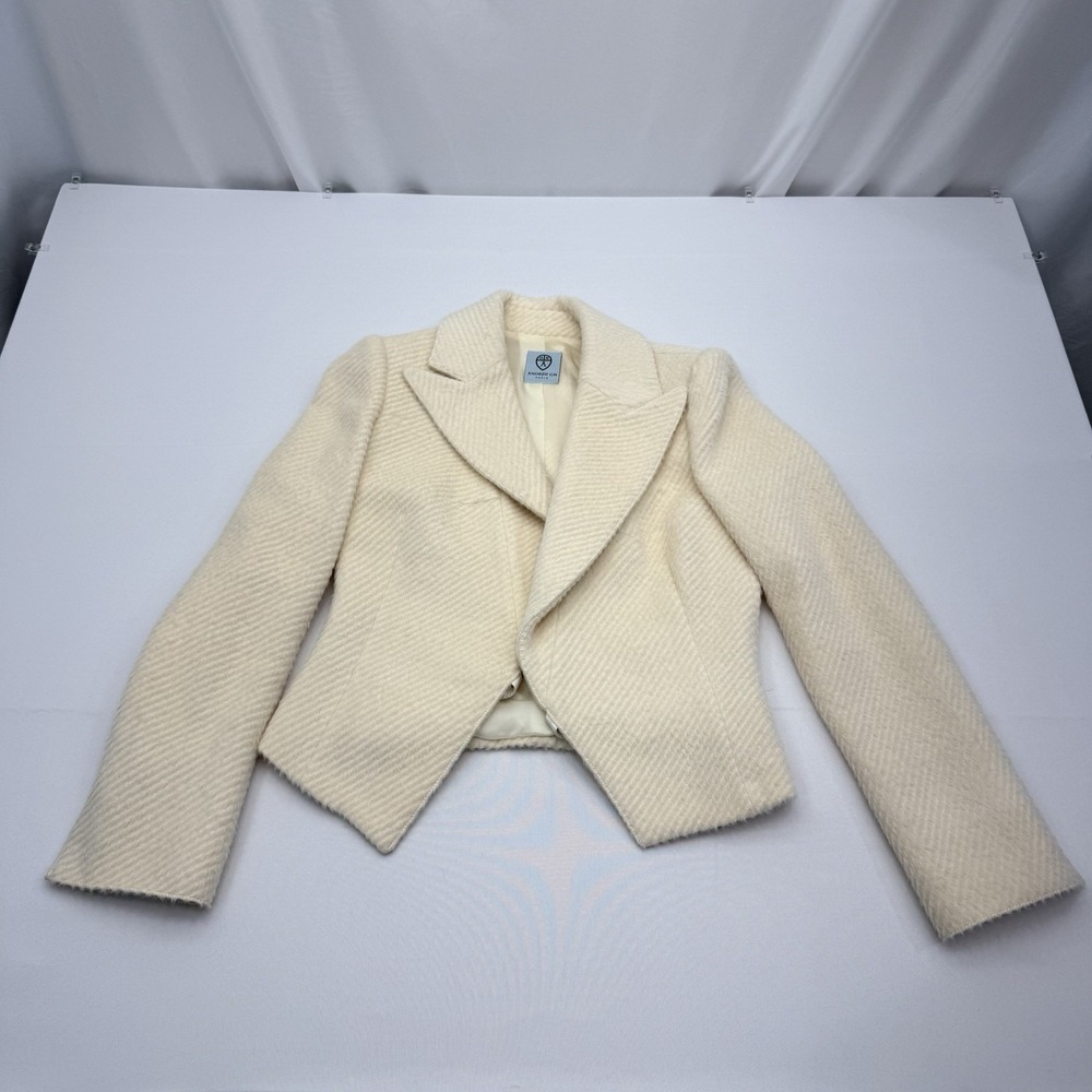 Andrew GN‎ Paris Crop Jacket Open Front Womens 4-6 IT 42 Cream Long Sleeve Coat